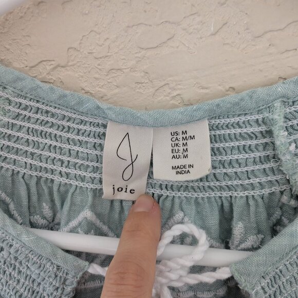 Joie 100% Linen Long Sleeved Blouse Fringe Tie Embroidered Size M Boho - Picture 4 of 7